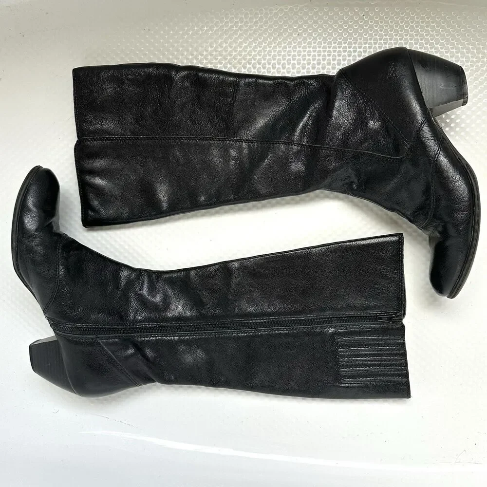 boc Black Leather Knee-High Zip Riding Boots